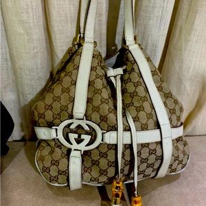 GUCCI vintage Royale tote GG canavas with leather